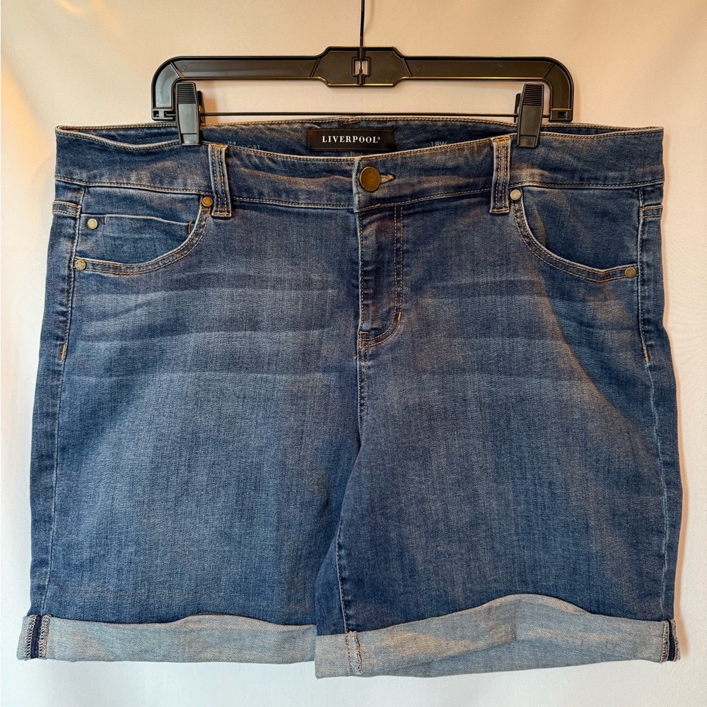 Liverpool Medium Blue Rolled-Hem Jean Shorts